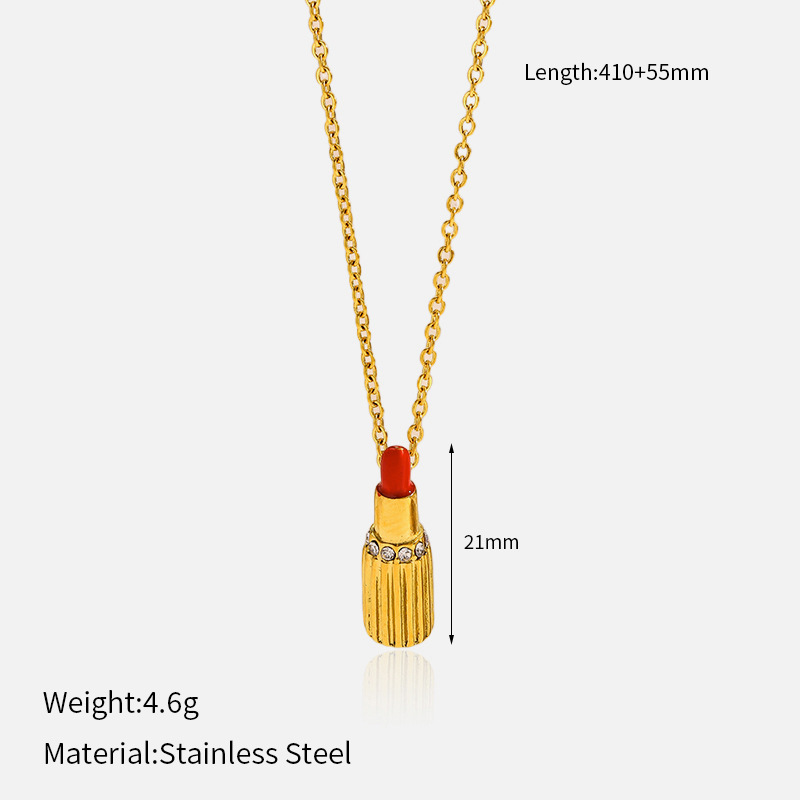8g Weight Lobster Trigger Clasp Closure Clasp Closure Type 304 Stainless Steel Pendant Material Pendant Necklace Classification 304 Stainless Steel Chain Material Singapore chain, cable chain Chain Type 1 Piece Quantity Casual, Daily Occasion 304 Stainless Steel Material Lipstick, Cherry, Lock Pattern All Seasons Season Women's Gender Plating Design Elegant, Vintage Style Style Wholesale Jewelry Elegant Vintage Style Lipstick Cherry Lock 304 Stainless Steel Plating Singapore Chain Cable Chain Pendant Necklace 4