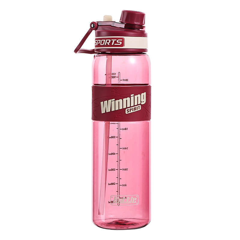 Nueva taza de paja deportiva de gran capacidad y moda, taza de plástico portátil de alto valor, taza simple para beber doble al aire libre