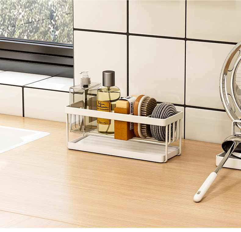 Sink window sill edge narrow countertop sponge cantaloupe drain rack dish soap storage rack with water receiving tray storage basket