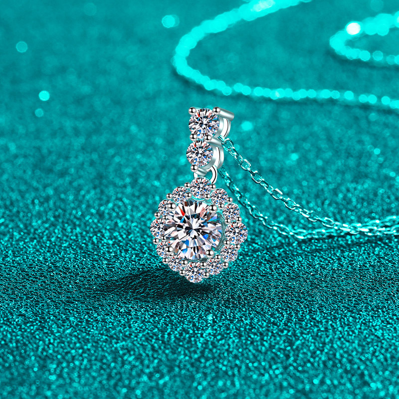 S Silber Mosang Diamant Halskette Damen Runder Taschenanhänger Pendeln Einfach Vielseitig Täglich Passende Mode OL Stil_voghion.com