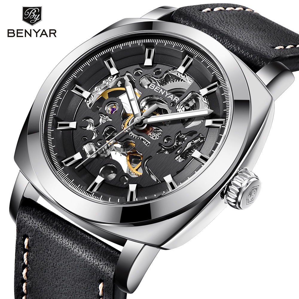 Binya BENYAR 5121 nuevo hueco cuadrado reloj mecánico automático moda clásico reloj impermeable de los hombres