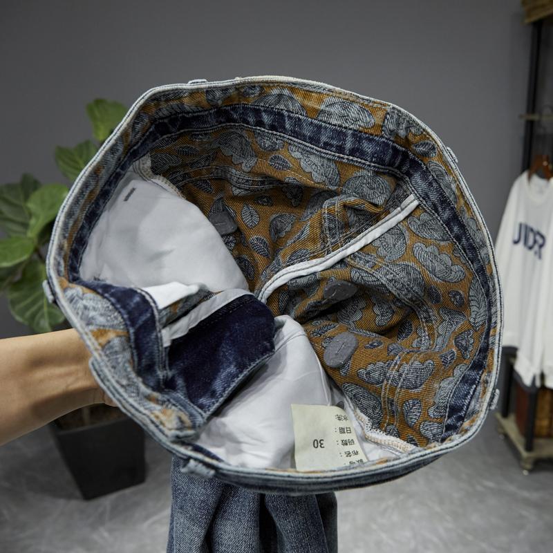 Jeans da uomo, bello ruffiano di fascia alta, ricami e stampe alla moda, vestibilità slim elastica, gamba dritta piccola,_voghion.com