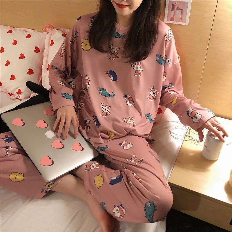 Pijamas de manga larga de las mujeres de primavera y otoño más tamaño pijamas de verano de las mujeres ropa de abrigo estilo coreano pijamas de las mujeres más tamaño traje de desgaste para el hogar image 29