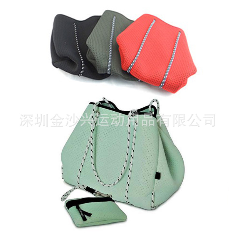 专供独立站欧美时尚穿孔包 大容量纯色彩印休闲便携包简约沙滩包