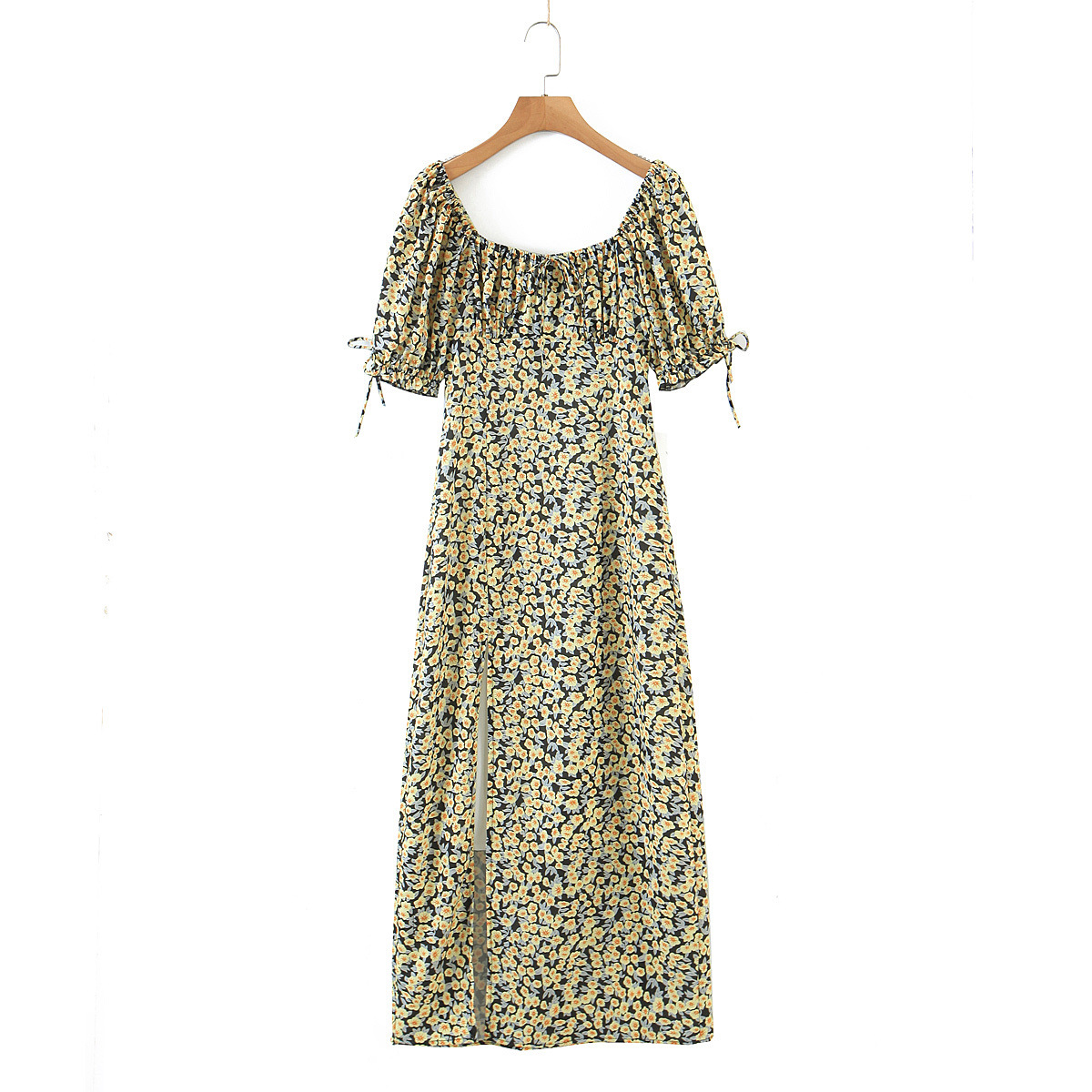 winter vwaist belt printed long dress NSAM20662