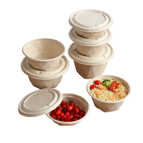Thickened Disposable Paper Bowl Dinner Bowl Noodle Bowl Salad Fruit Round Takeout Box Round Bowl Soup Bowl Sugarcane Juice Biodegradable
