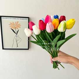 PU迷你仿真郁金香假花北欧风居家酒店婚礼堂装饰跨境热销仿真花