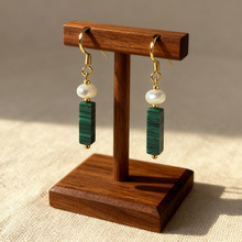 天然孔雀石耳坠简约白贝手工耳环复古中式风耳饰厂家批发国风