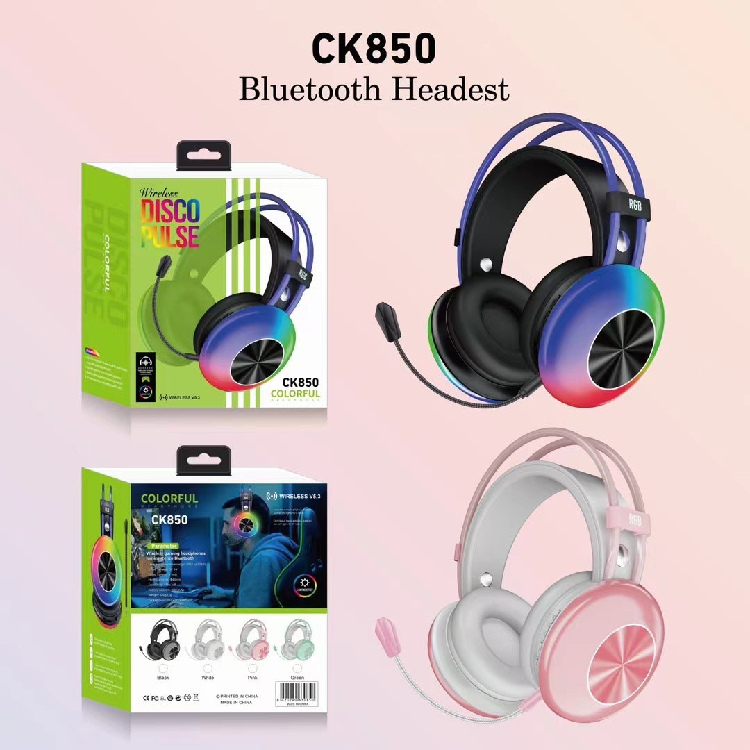 Νέα, σε πωλήσεις, ασύρματα ακουστικά Bluetooth RGB για τοποθέτηση στο κεφάλι CK850 με φωτεινή ένδειξη για ηλεκτρονικά αθλήματα και παιχνίδια_voghion.com