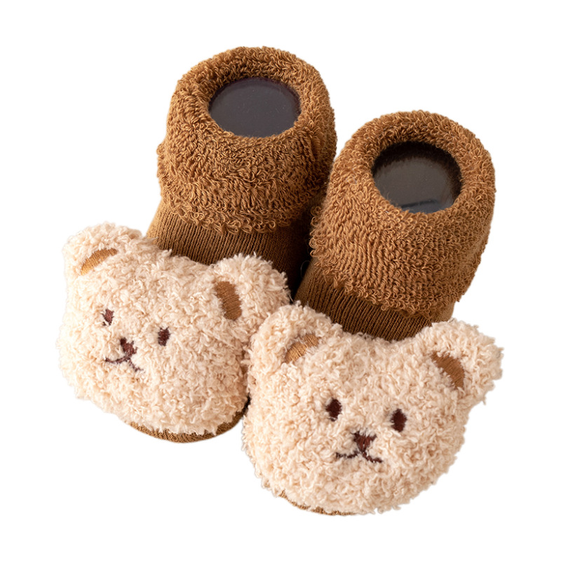 Calcetines de bebé recién nacidos invierno engrosado bebé Terry cálido calcetines de algodón a media pierna dibujos animados antideslizantes calcetines de piso para niños pequeños