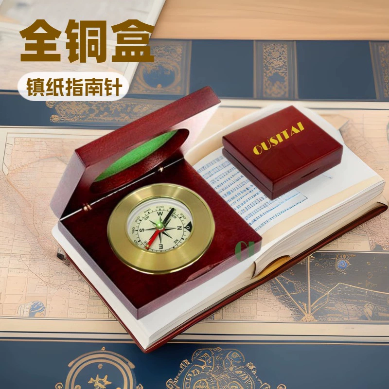 Офисный подарок Ostai J57-1A из цельной меди с агатовыми бусинами и латунным компасом с северной стрелкой
