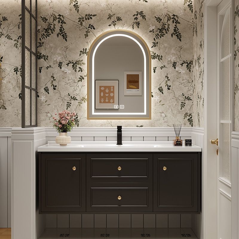 French-Style Solid Wood Lacquered Bathroom Cabinet Set with Integrated Ceramic Washbasin and Sink Cabinet for Bathroom