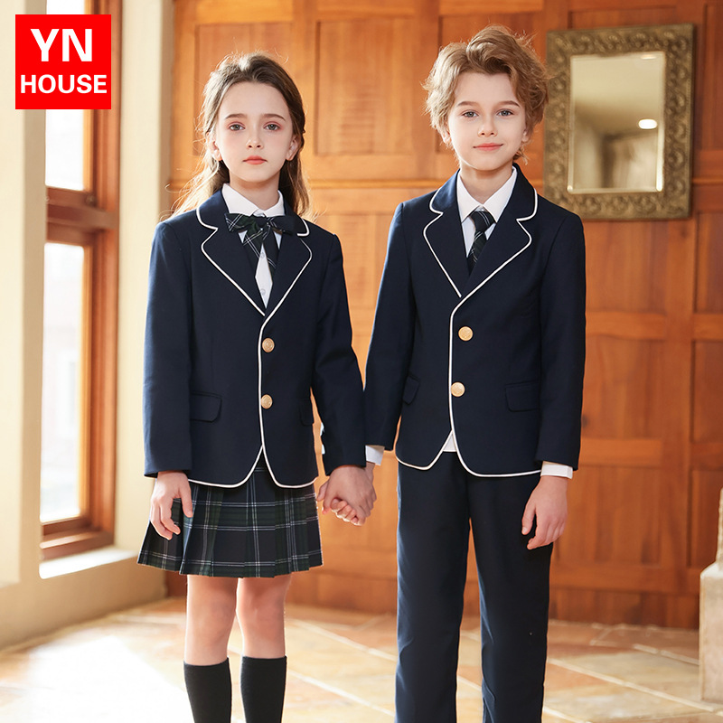Uniformes escolares infantiles, traje de estilo universitario, traje de jardín de infantes, primavera y otoño, traje de estilo inglés de tres piezas.