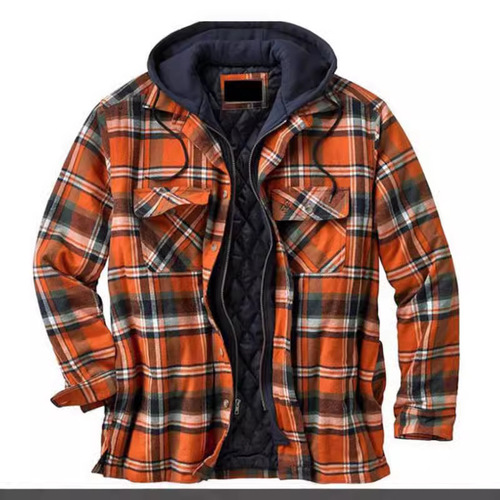 Amazon Bestseller Men's Autumn/Winter Thickened Cotton Jacket, Plaid Long-Sleeved Loose Hooded Jacket—In Stock