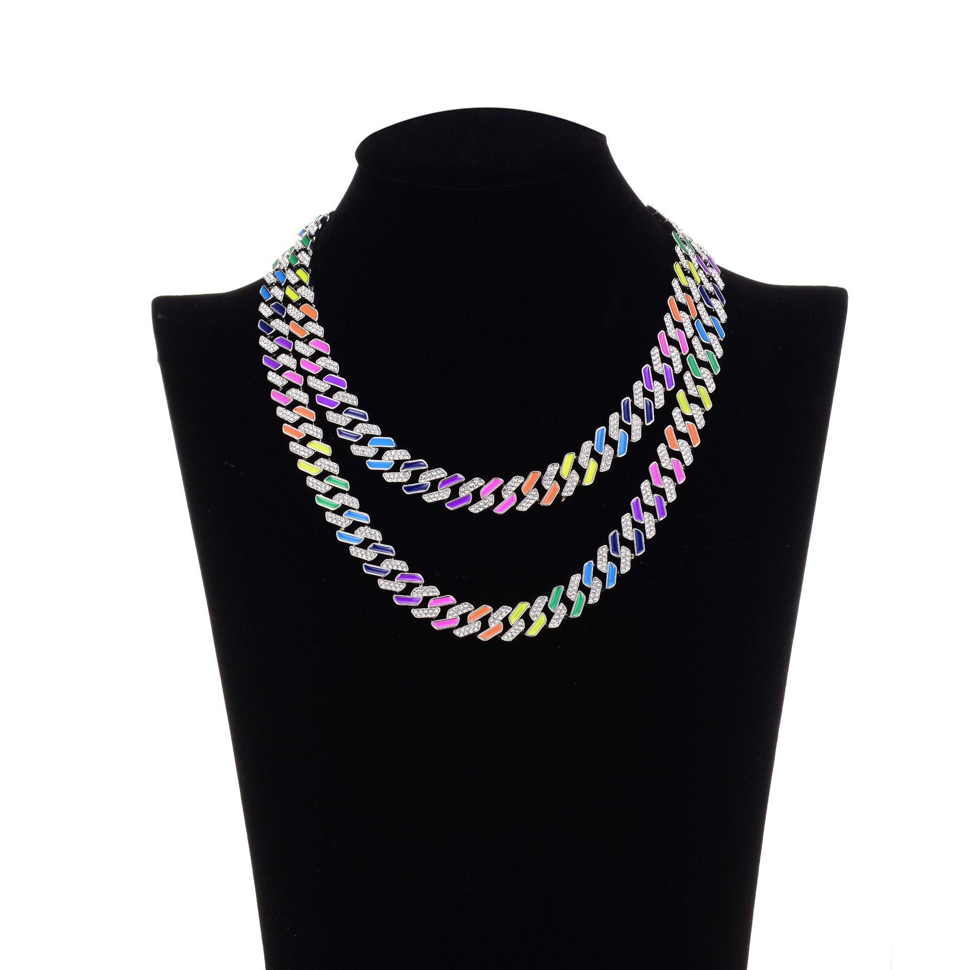 European And American Cuban Necklace 12mm Diamond-shaped Colorful Rainbow Bracelet display picture 3