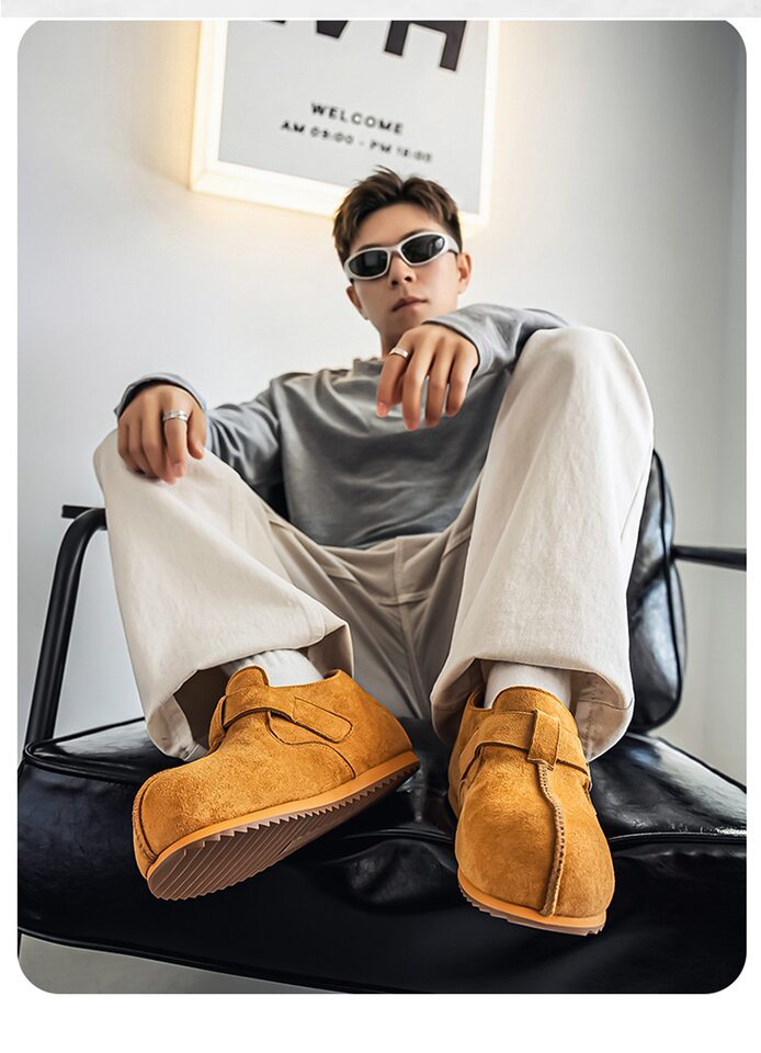 Giày lười nam mũi tròn phong cách retro, dễ xỏ, chống trượt, gót vừa 3-5 cm — 2873 màu kaki, 2873 màu vàng, 2873 màu đen chi tiết 5