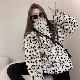 2025年秋冬天加厚仿羊羔毛茸茸皮草外套女仿貂绒宽松棋盘格大衣