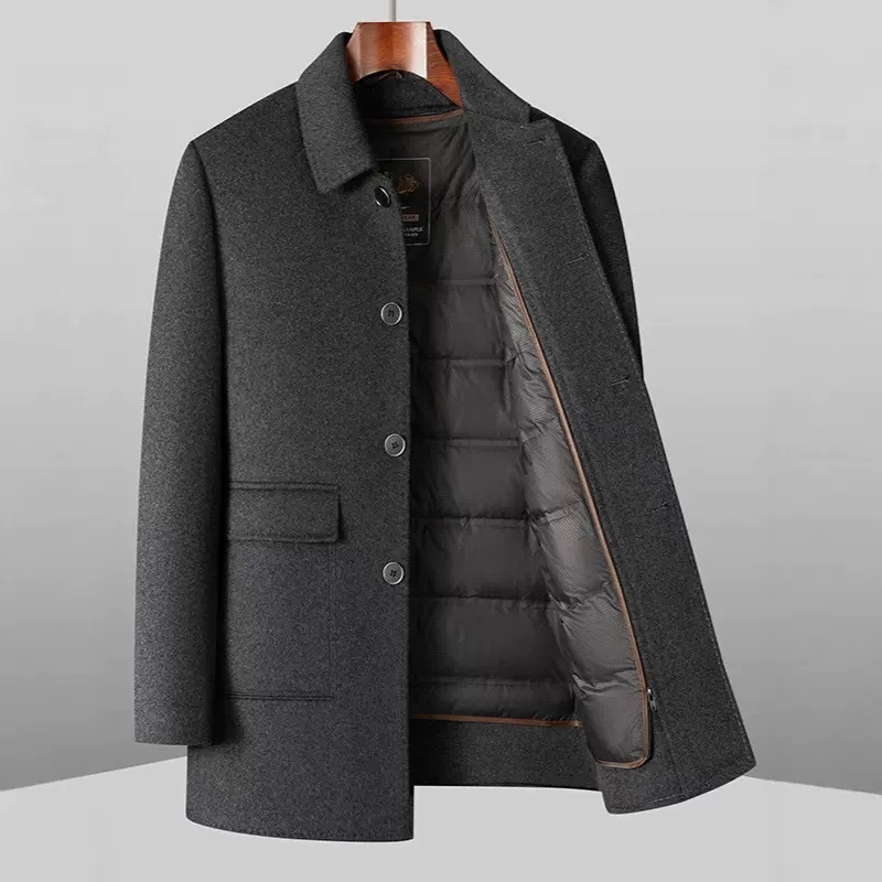 男士翻领羊毛呢大衣2025年秋冬新款男装中年商务休闲脱卸内胆外套