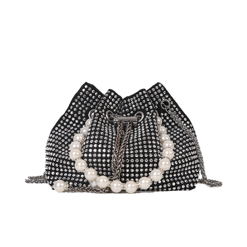 Internet celebrity retro popular bright diamond strap bucket bag for women summer  new fashion trendy ins single shoulder crossbody bag