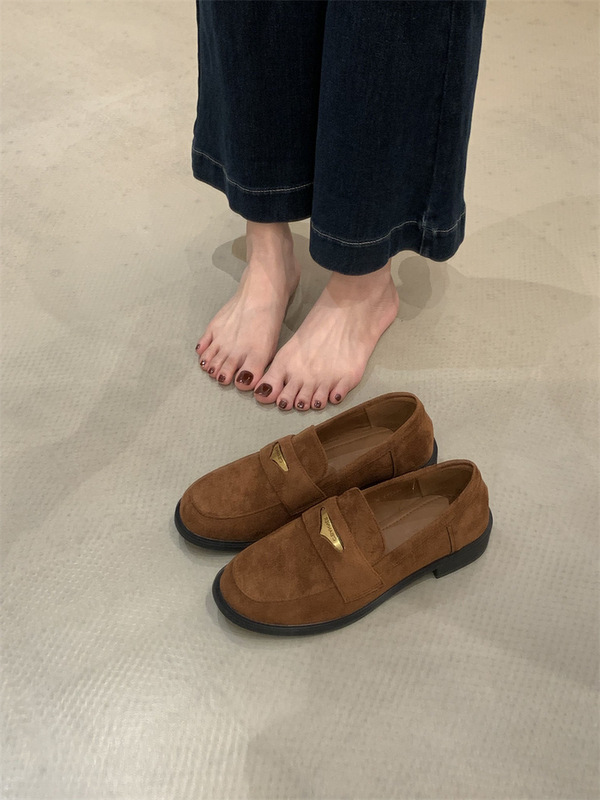 复古乐福鞋女2025新款英伦风百搭绒面学院风一脚蹬粗跟小皮鞋女潮|undefined