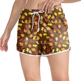 跨境女式沙滩裤Womens beach pants外贸短裤运动3d印花可指定图案
