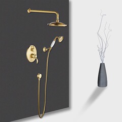 Full Copper Retro Color Shower Head Set with Concealed Hidden In-wall Shower Head, Dual-function Wall-mounted Shower