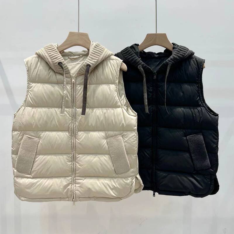 Bc Home 25 Winter New Collection Beaded Chain Stitch Patchwork Ultra-Light Ultra-Soft Goose down Hooded Vest