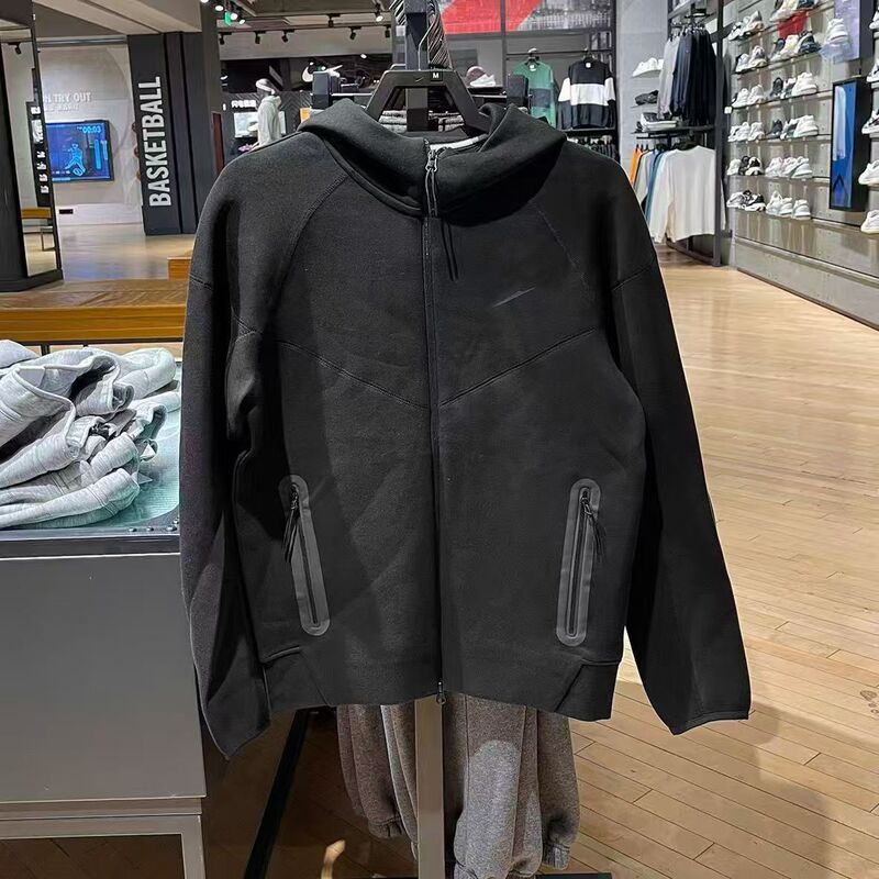 Autumn and winter sports casual training windproof knitted hooded jacket for men and women, patchwork printed cotton coat FB7922