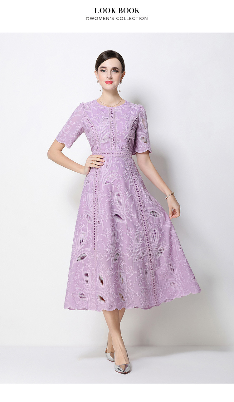 Đầm maxi nữ thắt eo cổ điển Pháp ren thêu họa tiết tay ngắn — màu đen, xanh nhạt, màu hồng, Xanh da trời nhạtcolor chi tiết 34