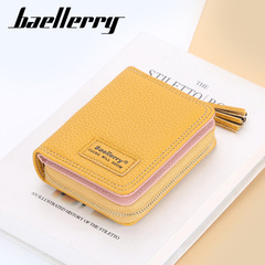 New Baellerry Women's Short Wallet Korean Style Lychee Pattern Accordion Card Holder Fashion Fringe Zero Wallet for Women