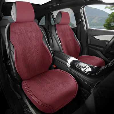Car Seat Cushions Are Suitable for All Seasons, Suede Leather Seat Cushions, High-End Semi-Covered Seat Covers, Car Seat Covers, Factory Direct Delivery (Four Seasons Pad) - hk-martha-red-split-head-standard-version