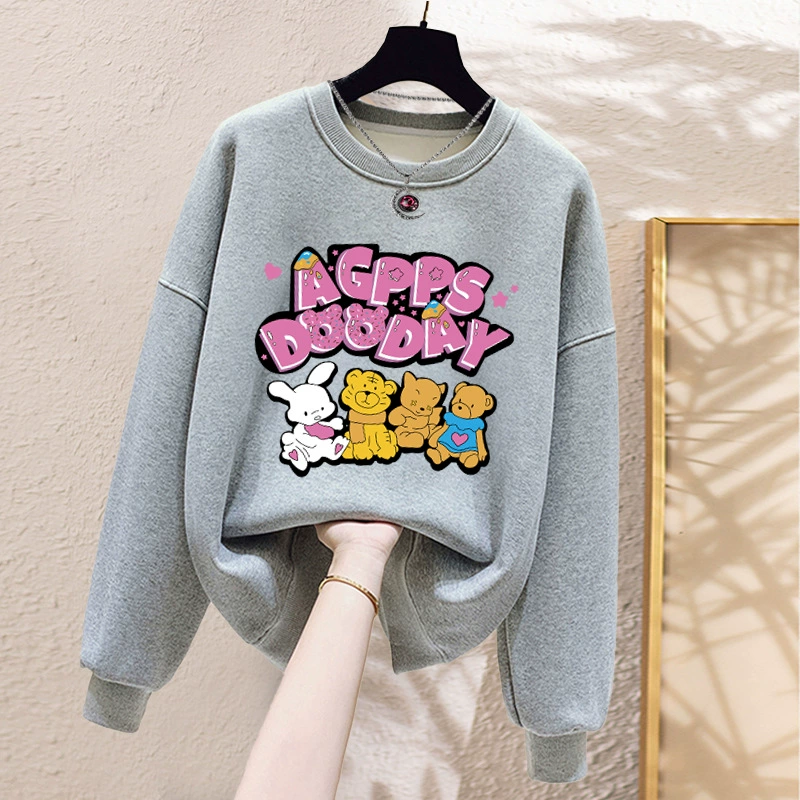 2023 Новый весенне-осенний свитер с круглым вырезом, Женский Свободный Повседневный утолщенный зимний топ в Корейском стиле с флисовой подкладкой, уменьшающий возраст,