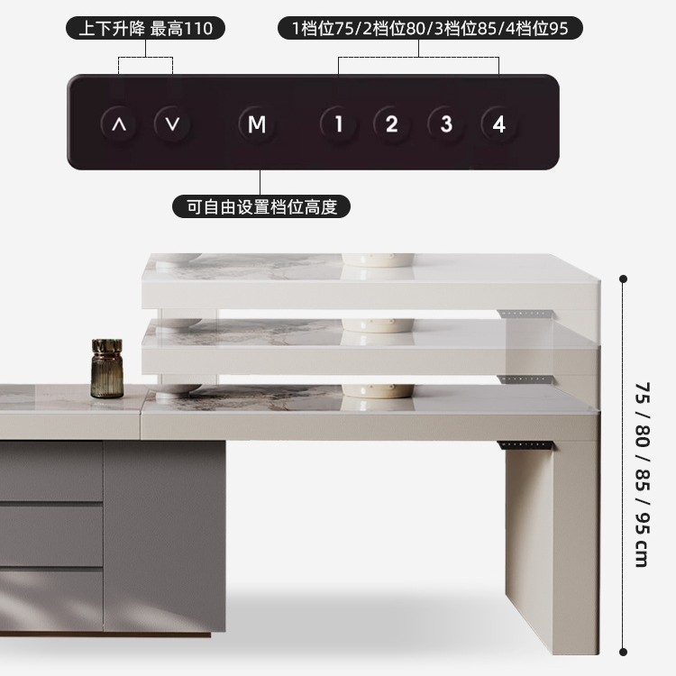 Mesa de comedor de mesa de mesa de mesa de mesa de mesa de roca multifuncional de alta gama de Zhongdongtai Villa de elevación retráctil para el hogar de una pieza