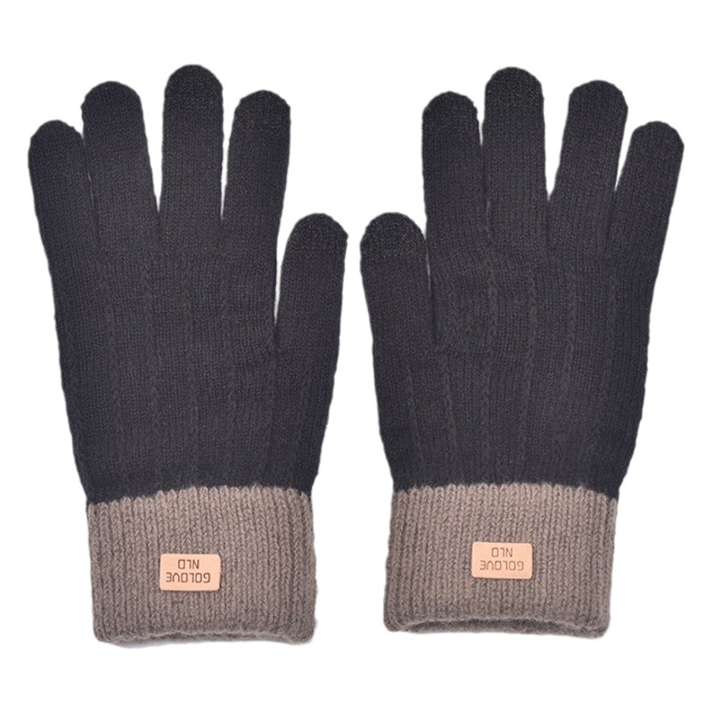 Invierno guantes calientes de punto de lana caliente Jacquard de cuero logo Cachemira guantes de pantalla táctil jacquard juego guantes