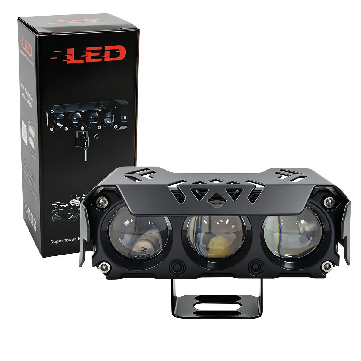Cross-border motorcycle and electric vehicle LED spotlight, yellow-white high and low beam external modified headlight, all-aluminum spotlight