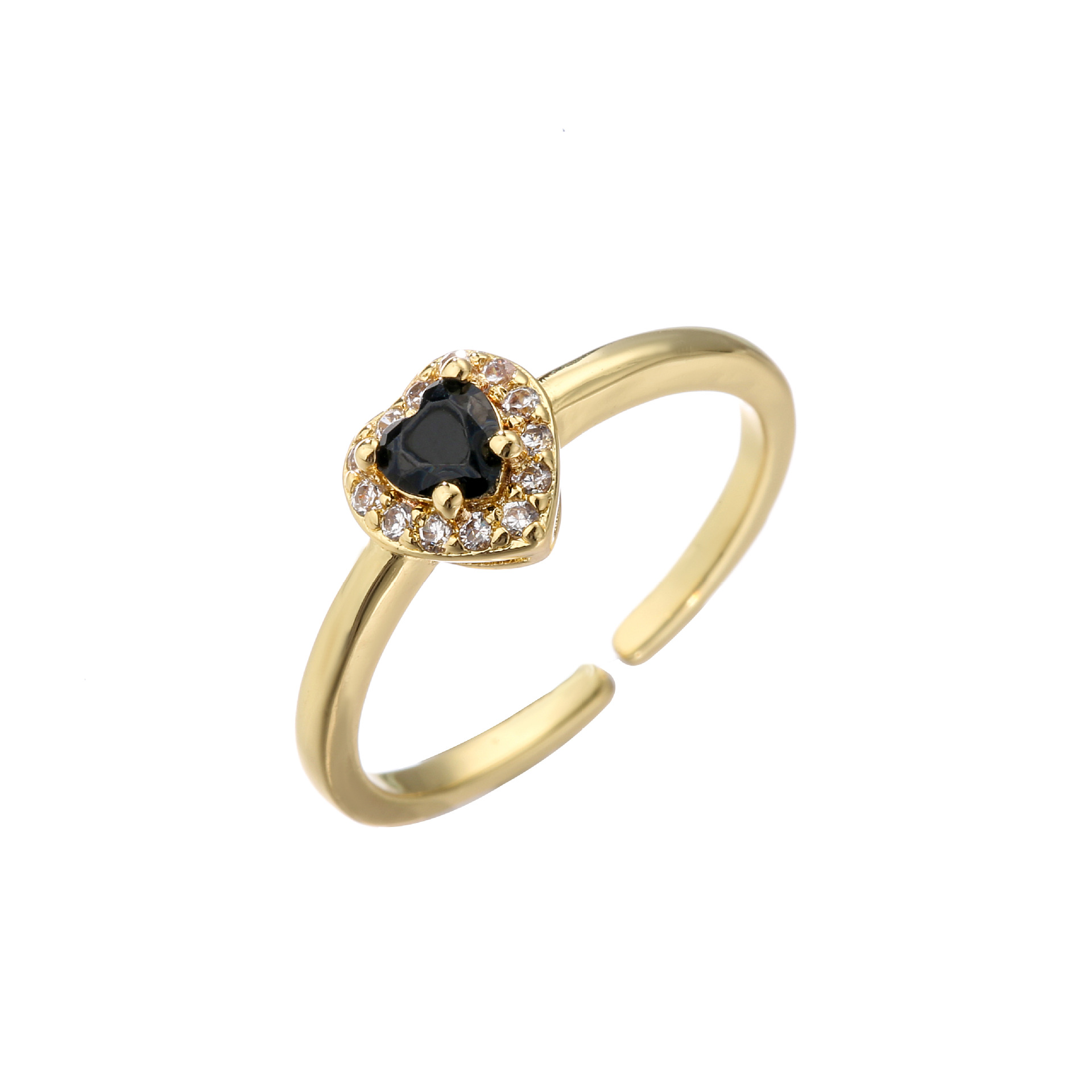 microinlaid zircon color diamond heartshaped ring opening adjustable 18K goldplated ringpicture3