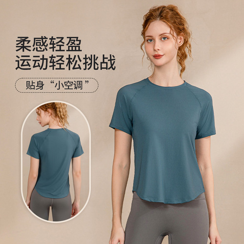 Women's Loose Cross-border Bestselling Fitness T-shirt, Breathable and Sweat-wicking, Round Neck Short Sleeve Top, Running and Sports Clothing