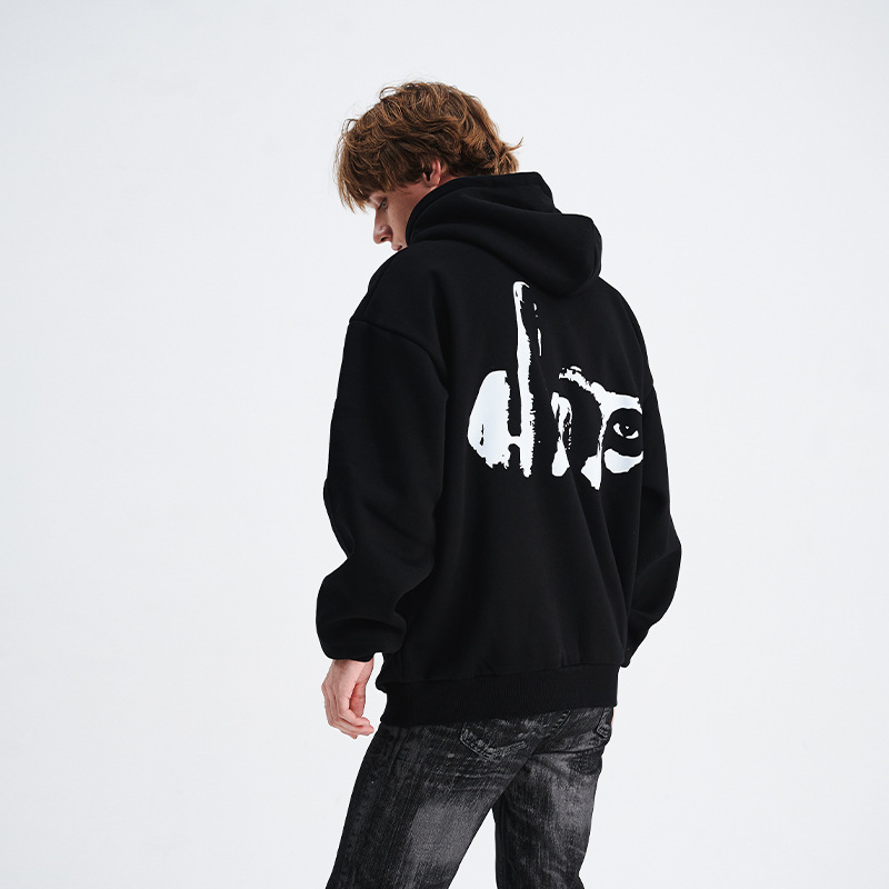 Vīriešu Apģērbi rudens un ziemas jauns nacionālais plūdmaiņas zīmols vīriešu apģērbs smags žestu apdruka flīss biezs džemperis ar kapuci vīriešu brīvs_voghion.com