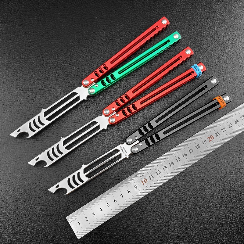 未开刃鲨鱼开瓶器蝴蝶刀CSGO酷玩练习刀一体航空铝甩刀玩具把玩刀