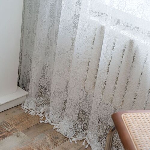 Yimanqiyun Rose Crochet Curtains Translucent American Countryside Hollow Pastoral Living Room Balcony Bedroom Bay Window Literature and Art