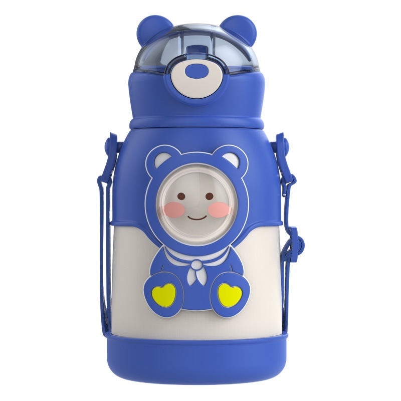 Nuevo de alta apariencia portátil termo para niños taza de dibujos animados termo estudiante correa de acero inoxidable 316 paja taza de agua
