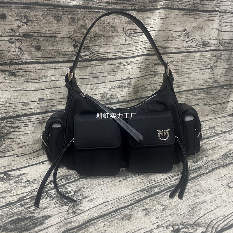 2025 Spring/Summer Pinko Style Swallow Bag Motorcycle Style Retro Underarm Bag Half-Moon Pocket Bag Single Shoulder Handbag