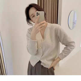 2023秋冬羊毛针织开衫女V领韩国东大门宽松毛衣外套休闲上衣外搭