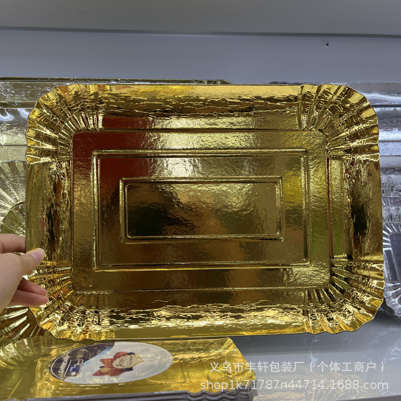 Fábrica directa fiesta bandeja de papel desechable 1200 gramos bandeja de película de aluminio de oro para niños platos de papel de cumpleaños
