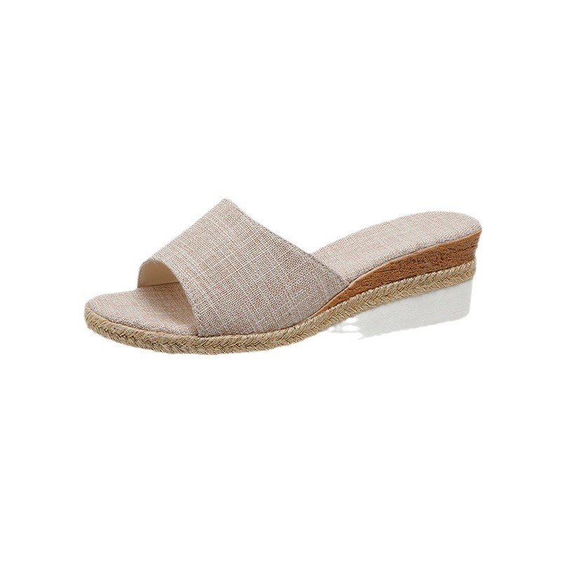 Women's Casual Rope Flip Flops, Summer Export Wedge Heel Plus Size Sandals, Thick Soled Fabric Platform Shoes_voghion.com