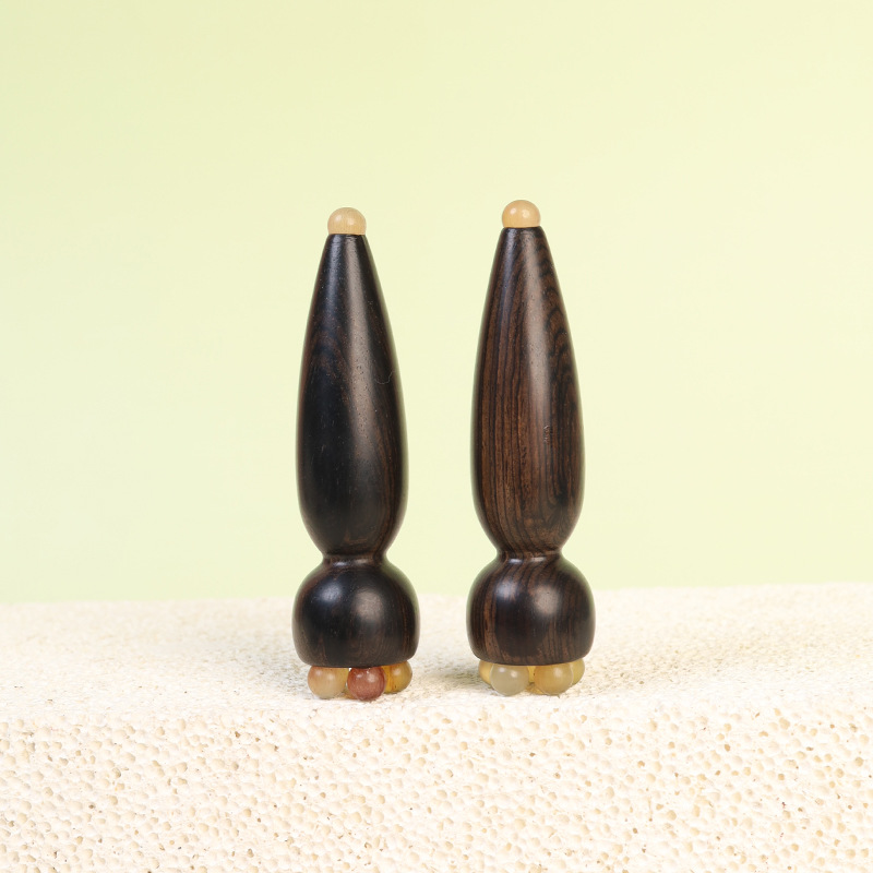 Purple Sandalwood Double-Sided Horn Eye Scraper Small Lotus Pod Household Facial Massage Stick to Pull Tendons and Acupuncture Points for Skin Care for Women