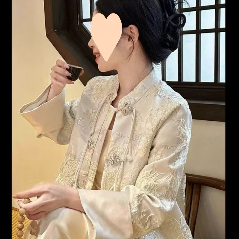 大码胖新中式国风套装唐装提花气质外套+时尚连衣裙两件套200斤|undefined