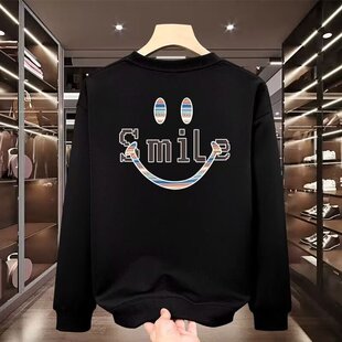 2024 New Autum Sweatshirt Men's Korean Style Trendy Brand Slim Casual Round Neck Velvet Pullover Long-Sleeved Jacket Top