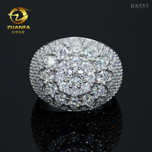 亚马逊国际站外贸热销款S925银满镶莫桑石小碎钻男士嘻哈时尚戒指