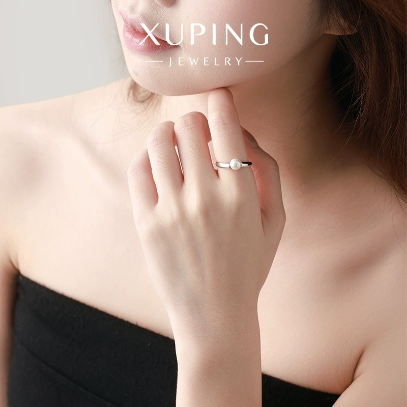 Xuping incrustado perla simple anillo abierto de viento de aleación de cobre chapado en blanco temperamento literario anillo índice